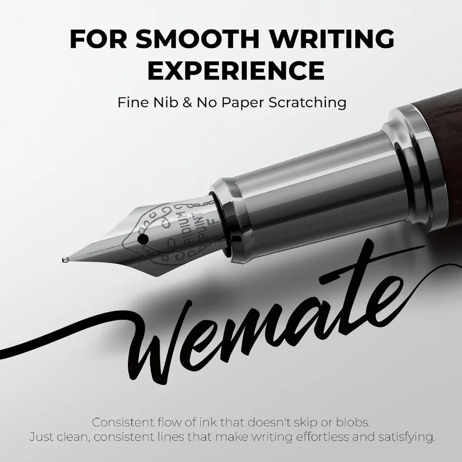 Wood fountain pen with ergonomic grip fine nib 20 ink cartridges 10 blackand10 blue 1 converter smooth writingandno