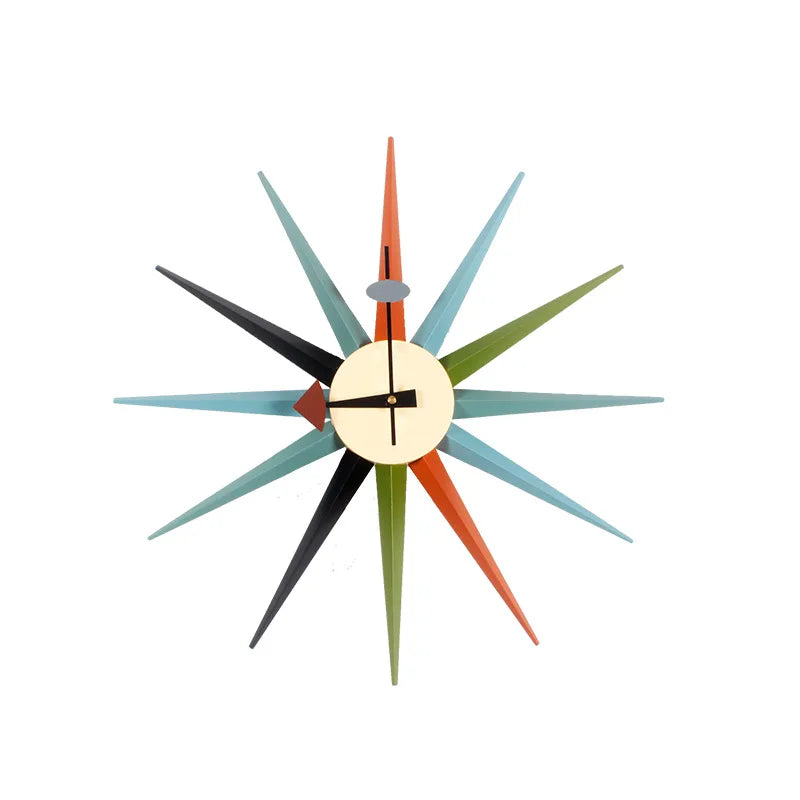 48cm sunburst atomic wooden wall clock mid century multi color handmade antique modern star for bedroom living room
