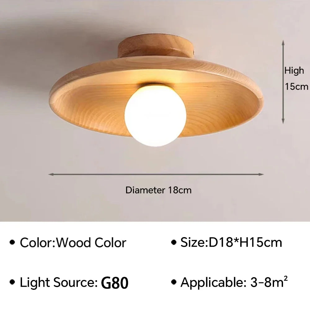 Nordic ceiling light wooden circular used for high-quality lighting in cloakrooms bedrooms study rooms homes, - wood