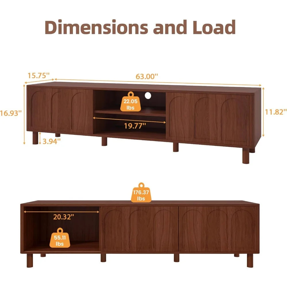 Tv stand for tvs up to 70’’ entertainment center with large storage living room media console sliding doors and adjus