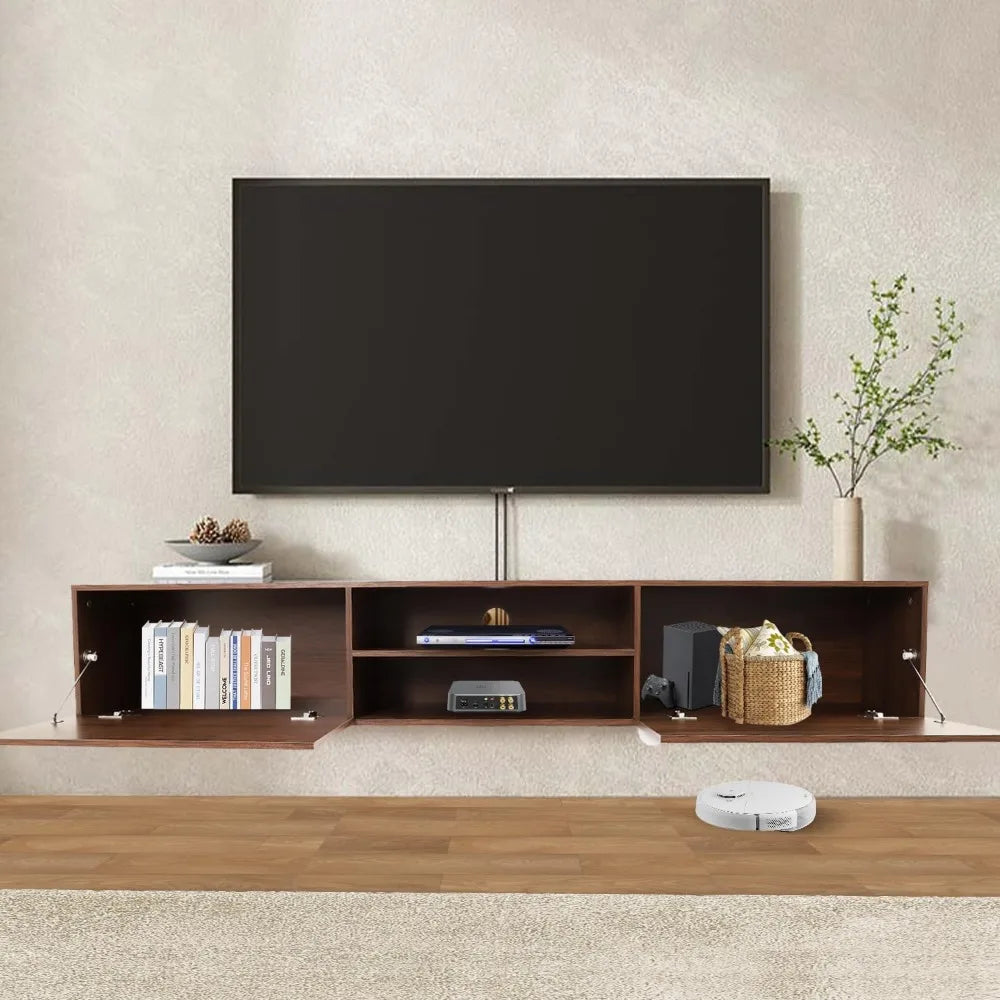 Floating tv stand,70’’ media console for 60’’70’’80’’ tv,entertainment center with storage mid century modern wood tv