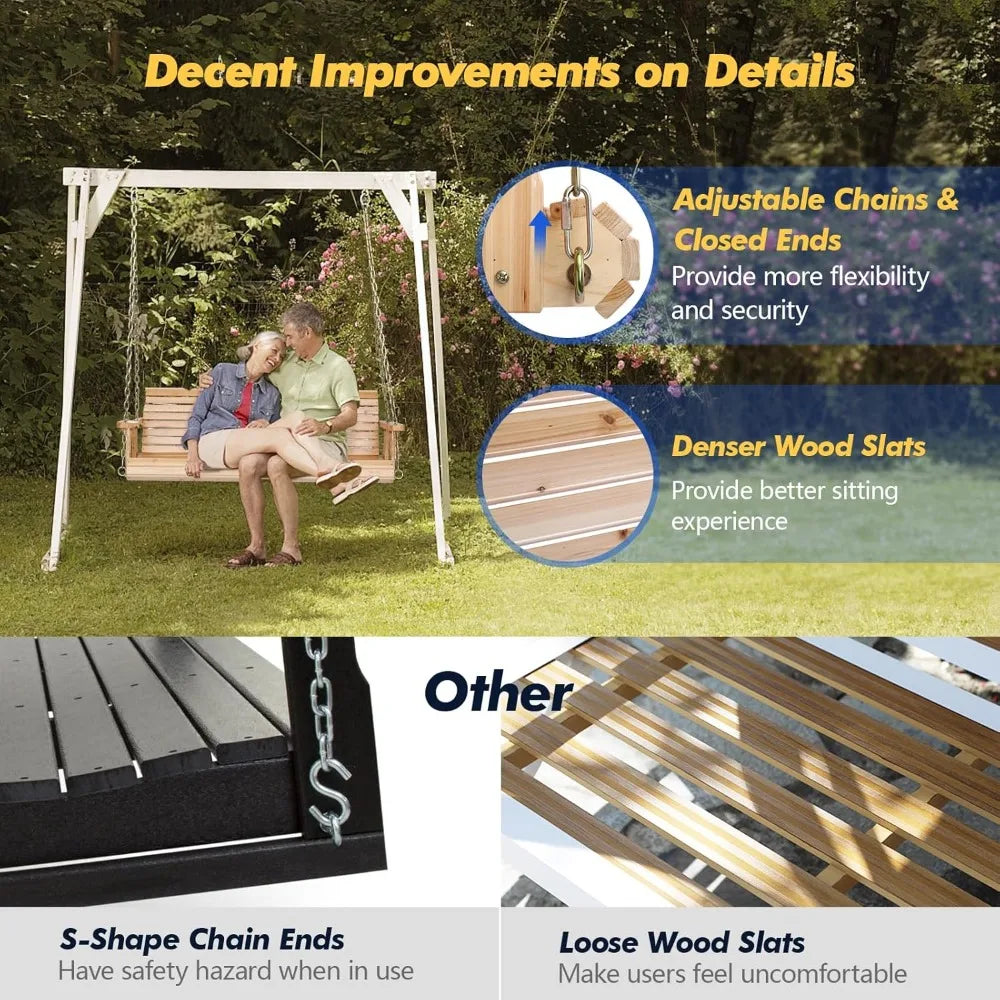 Enhanced outdoor wooden swing bench for patio and garden durable 880 lbs capacity hanging seat with chains