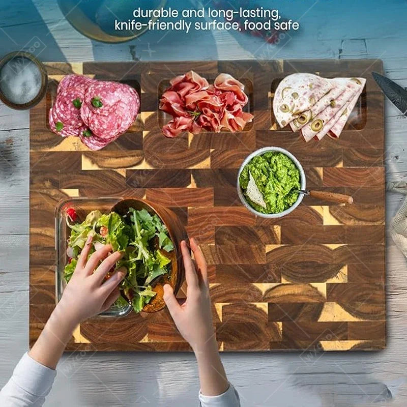 Thicken acacia wooden cutting board kitchen double-sided splicing checkerboard solid wood non-slip for cut vegetable
