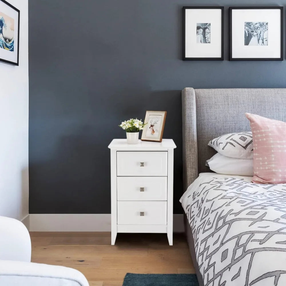 Upgraded white night stands for bedrooms set of 2 modern nightstand with 3 drawers wooden bed side table - grey