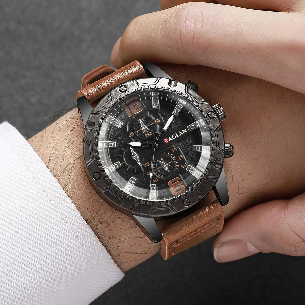 Fashion leather strap men quartz watch casual large dial sports wristwatch for mens clock reloj hombre（without box）