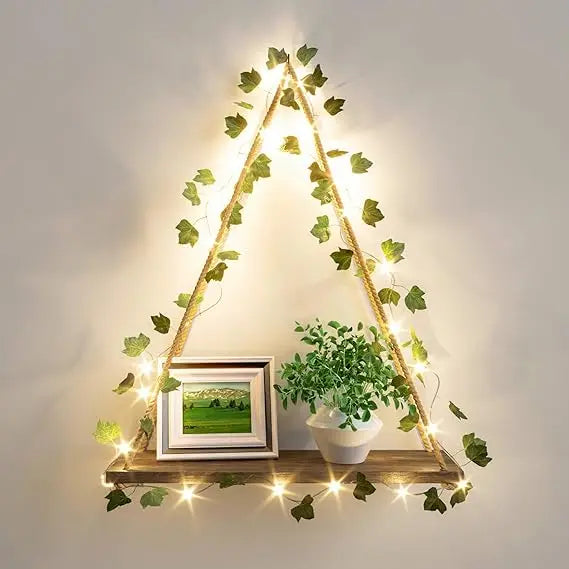 Artificial ivy led-strip wall hanging shelves macrame shelf for bedroom bathroom living room kitchen wood plant shelv