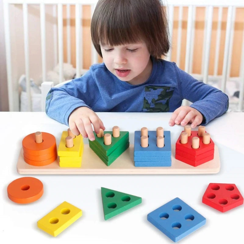 Educational wooden toys geometric shapes montessori puzzle color sorting math bricks baby preschool learning games