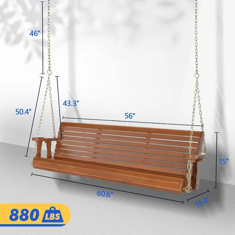 Upgraded patio wooden porch swing for courtyard & garden heavy duty 880 lbs chair bench with hanging chains ou - united