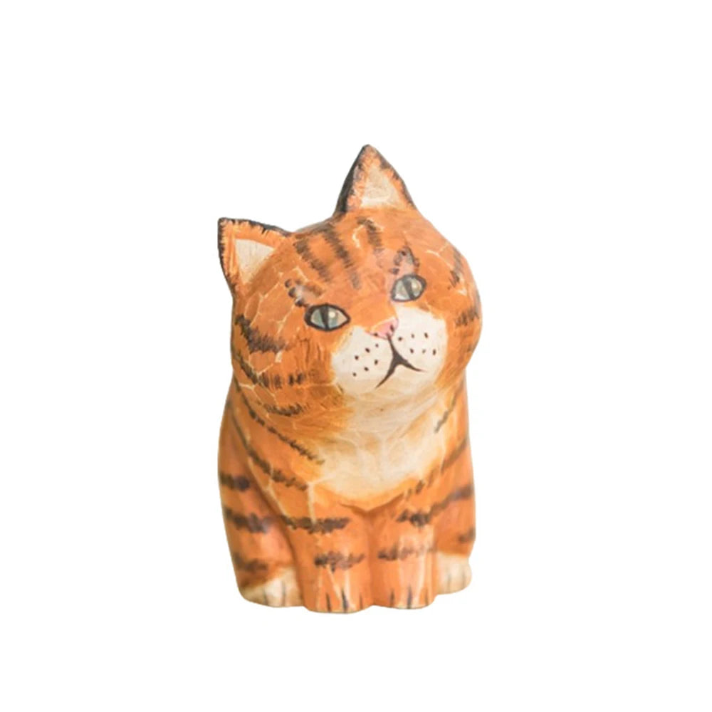 Handcrafted wood carving home decorations decoraciones para el hogar desk accessories room decor handmade vintage cat