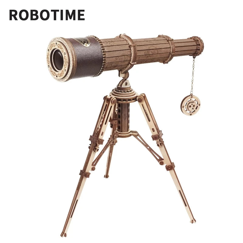 Robotime rokr 1:1 diy 314pcs telescopic monocular telescope wooden model building kits assembly toy gift for children