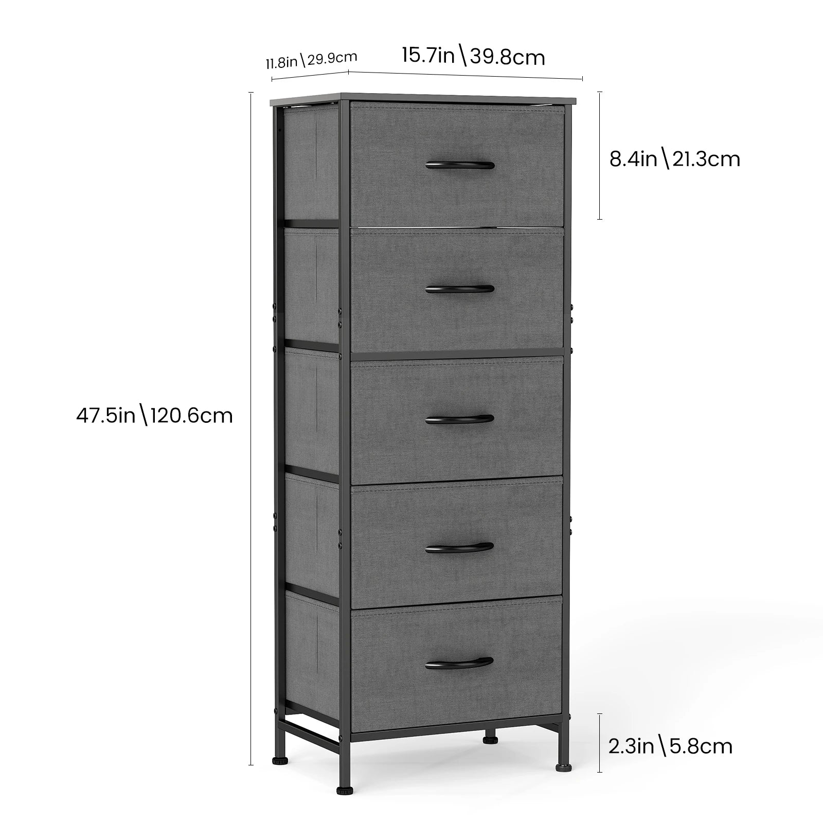Jhk 48in dresser for bedroom with 5 fabric drawers nightstand wardrobe steel frame closet clothes storage cabinet