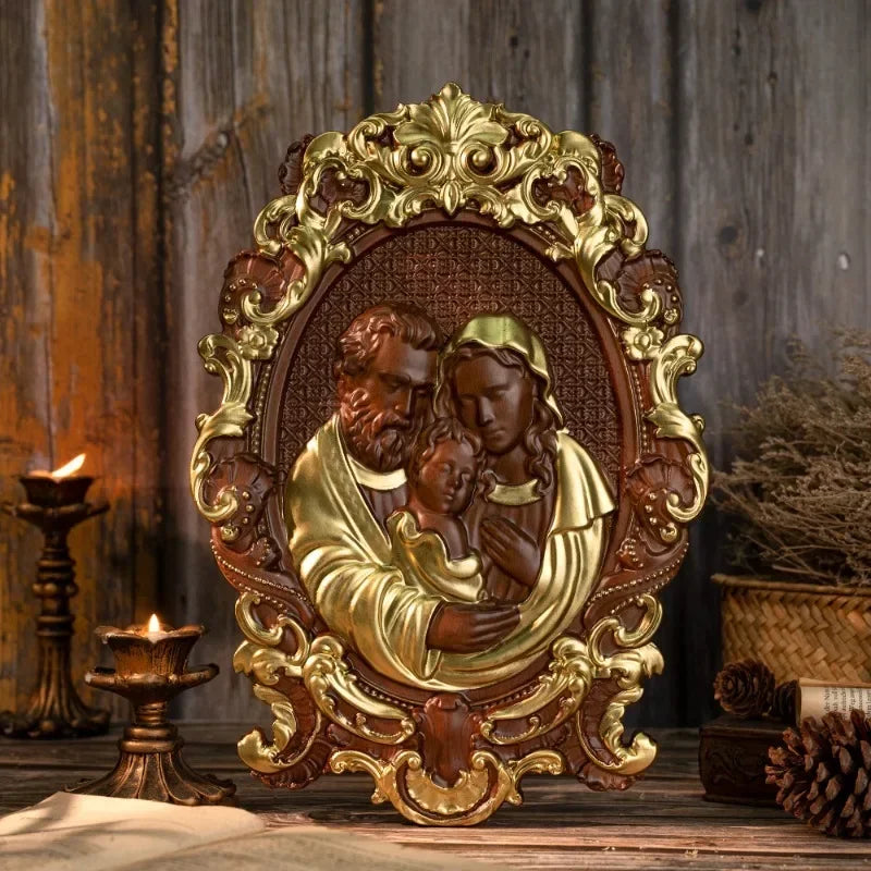Holy family nativity wood carving catholic wall art church mary and joseph living room bedroom decor - religious