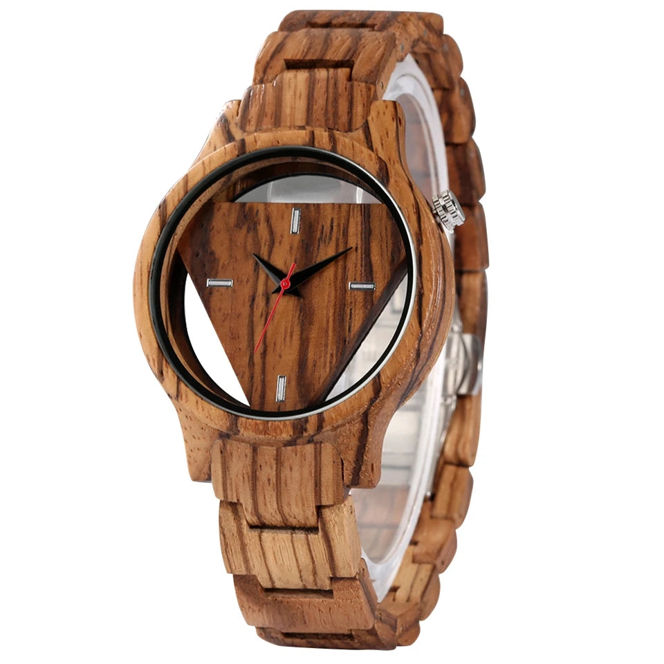 Geometric mens watches superb inverted triangle bamboo wooden band clock male full quartz wristwatches relogio