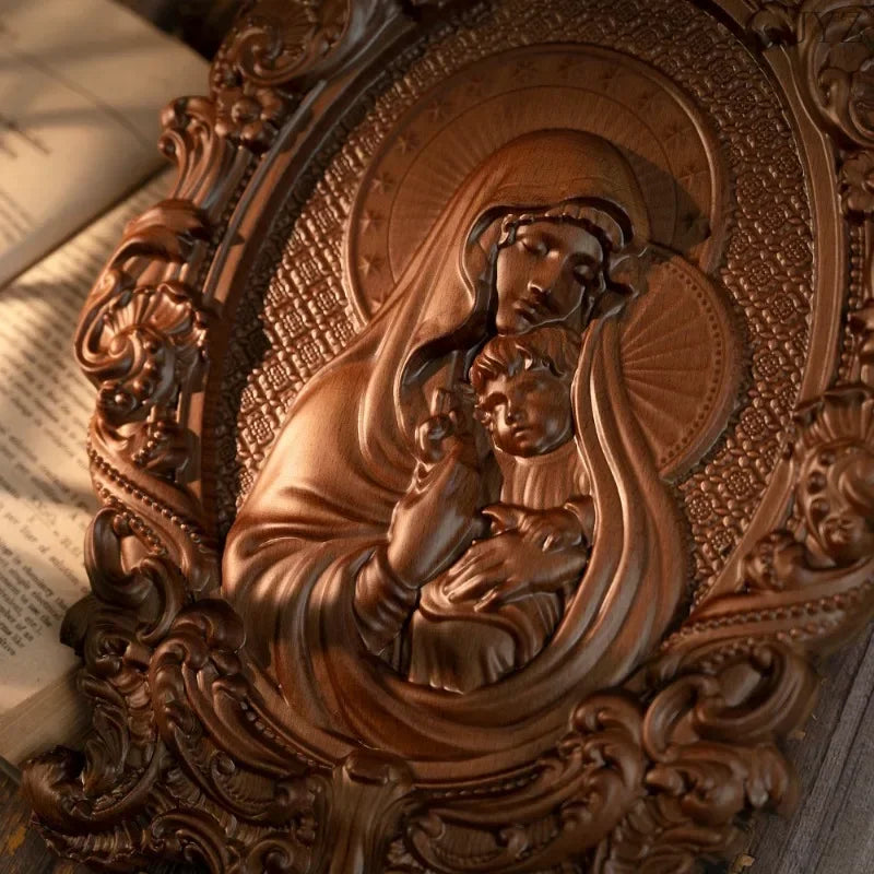 High quality religious wood carving virgin mary and baby jesus catholic home decor - (christian)