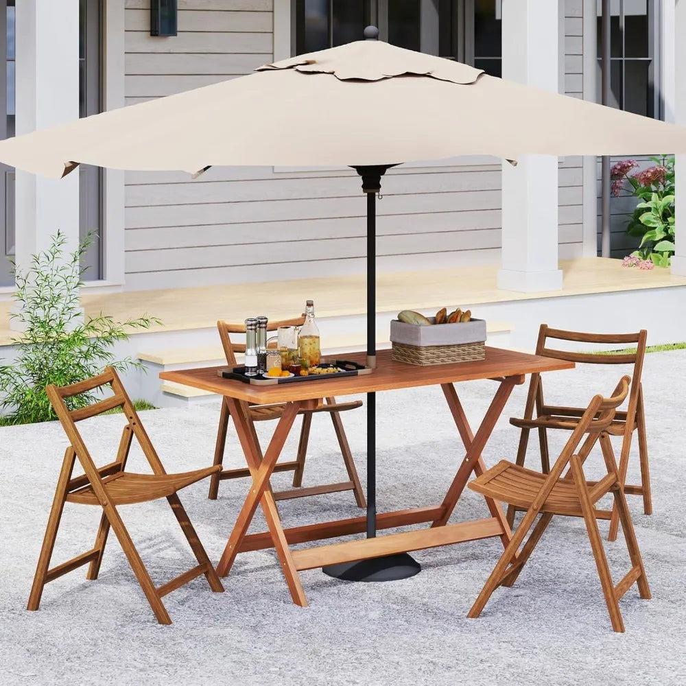 Outdoor dining table solid wood long tables with 2’’ umbrella hole & x-shaped support legs patio for porch balcon