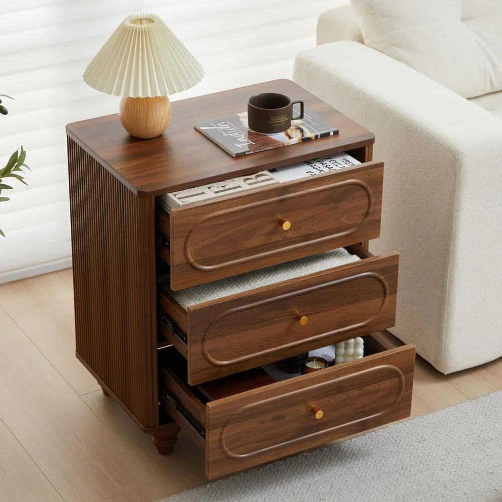 3 drawer fluted dresser for bedroom mid century modern chest of drawers wood storage small organizer livi