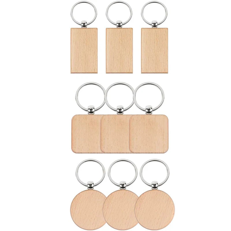 120pcs blank wooden keychain diy wood car keyring bulk wholesale - mix styles - key chain