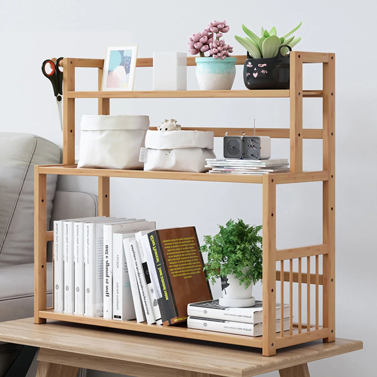 3-layer display shelf wooden desktop storage rack simple tabletop stand organizer for home decorative office bedroom