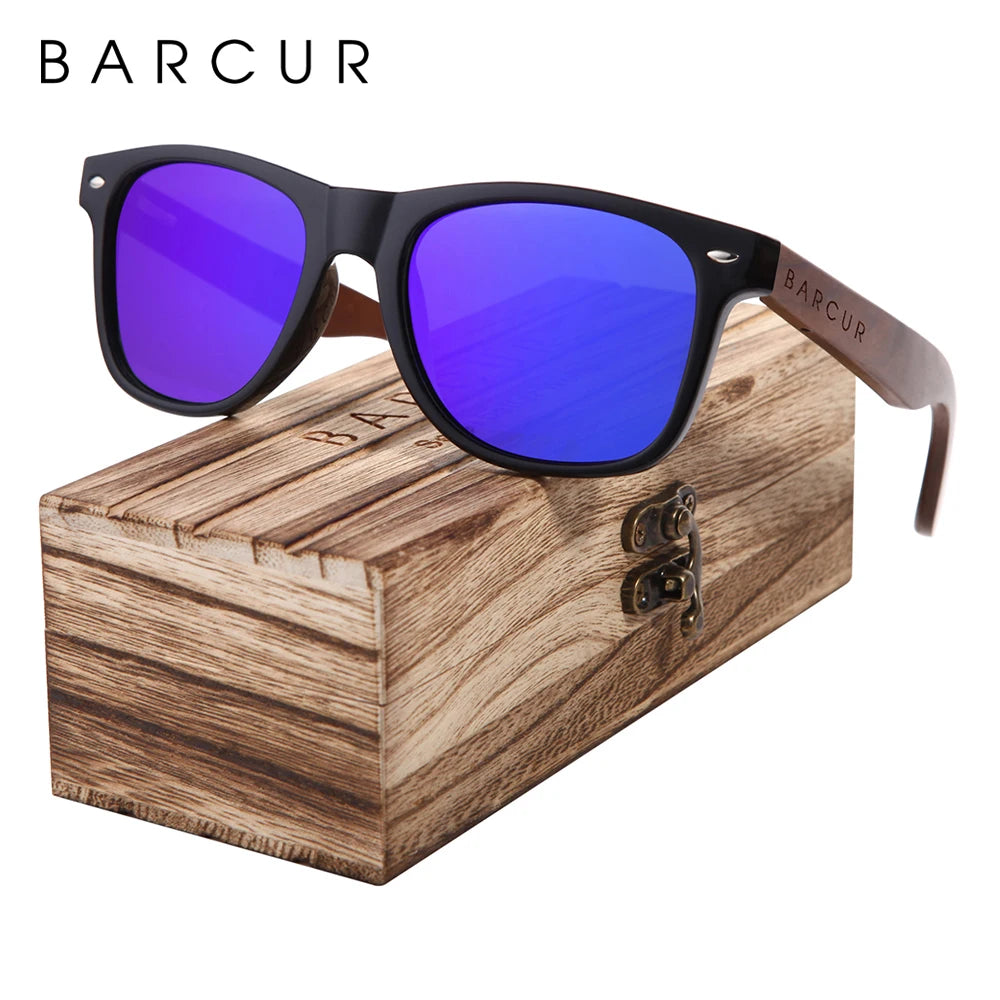 Barcur high quality black walnut sunglasses anti-reflecti men women mirror sun glasses male uv400 wooden sunglass