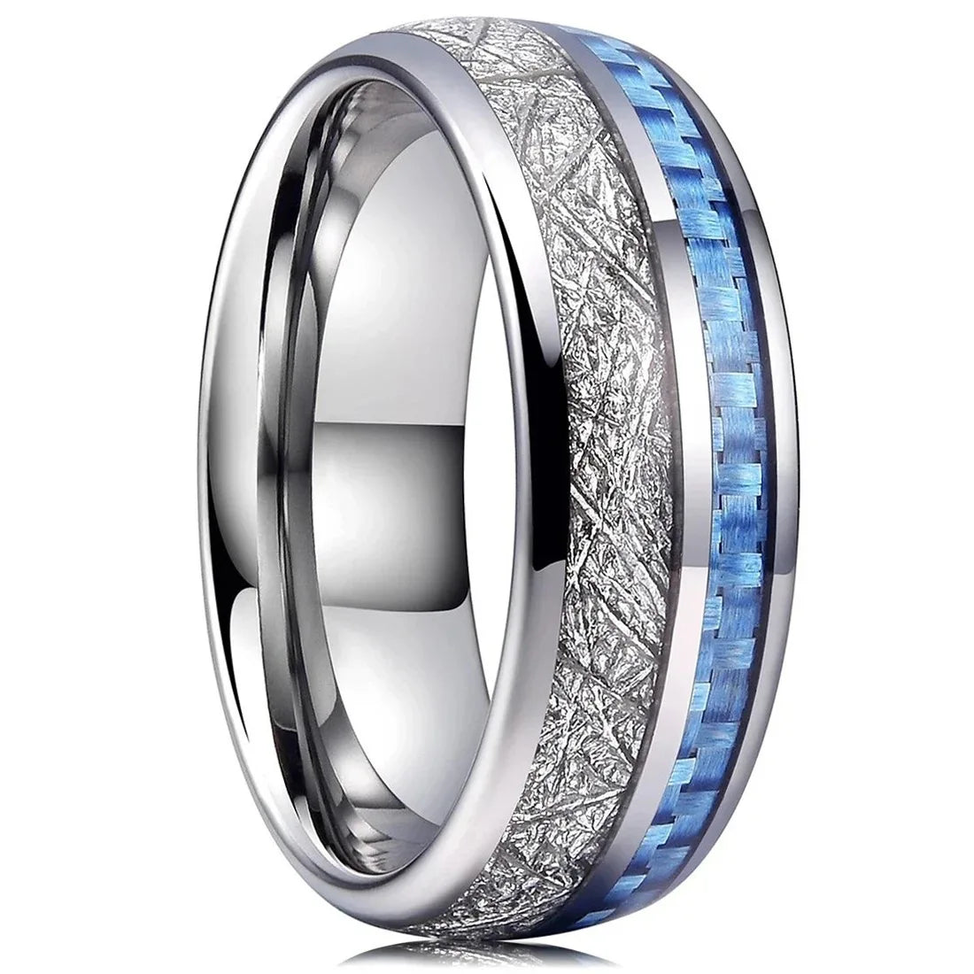 Fashion 8mm silver color stainless steel guitar string rings for men whiskey barrel wood inlay guitarist ring wedding