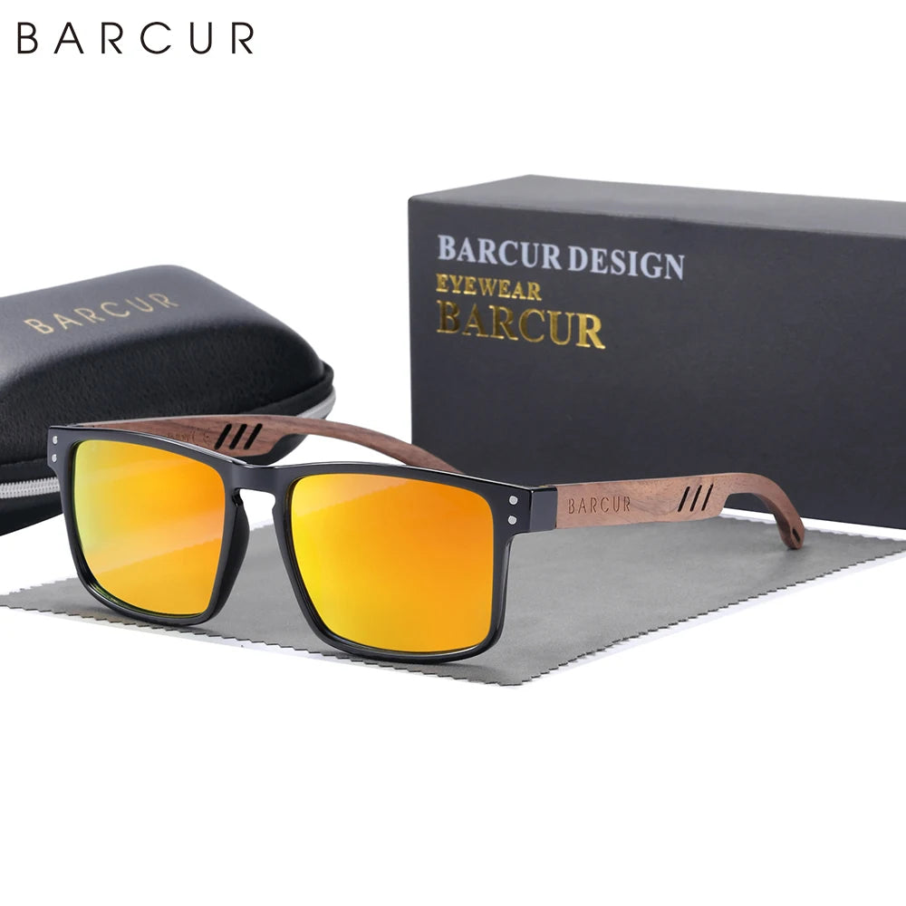 Barcur original design wooden sunglasses polarized luxury brand square sun glasses fashion light weight eyewear