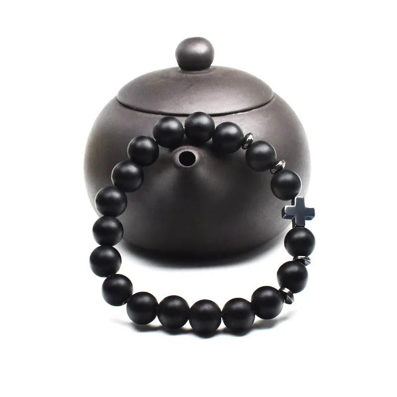 Cross bracelet men’s religious rosary wooden beads popular jewelry christian crucifixes decoratio frosted stone beaded