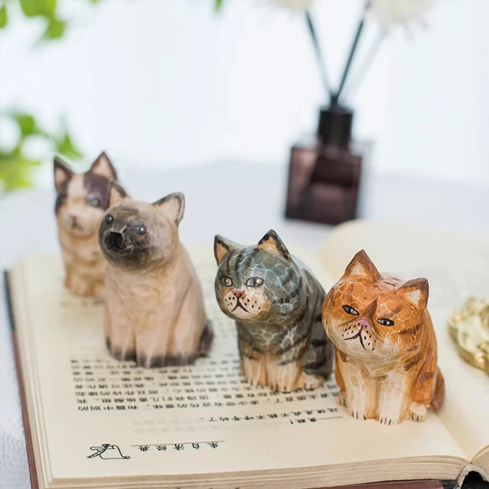 Handcrafted wood carving home decorations decoraciones para el hogar desk accessories room decor handmade vintage cat