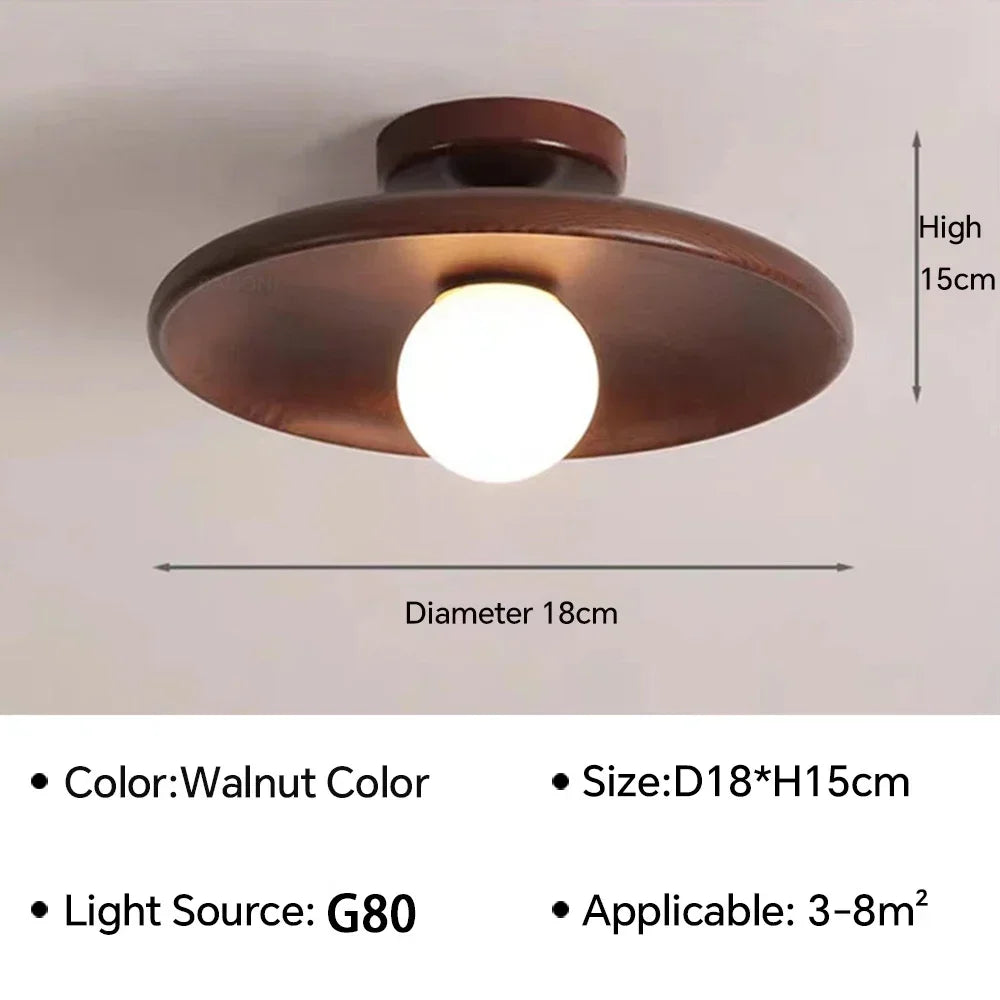 Nordic ceiling light wooden circular used for high-quality lighting in cloakrooms bedrooms study rooms homes, - walnut
