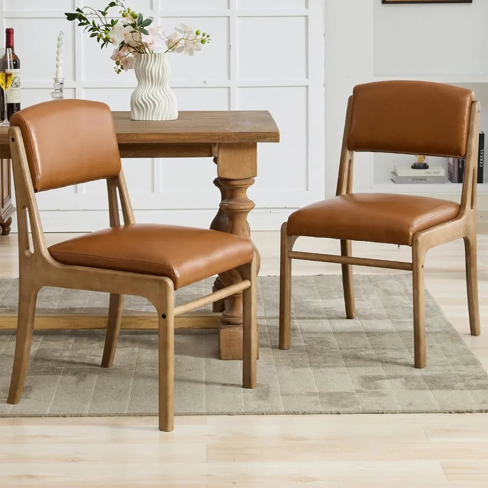 Pu leather dining room chairs set of 2 upholstered open backrest kitchen with light coffee solid wood legs modern side
