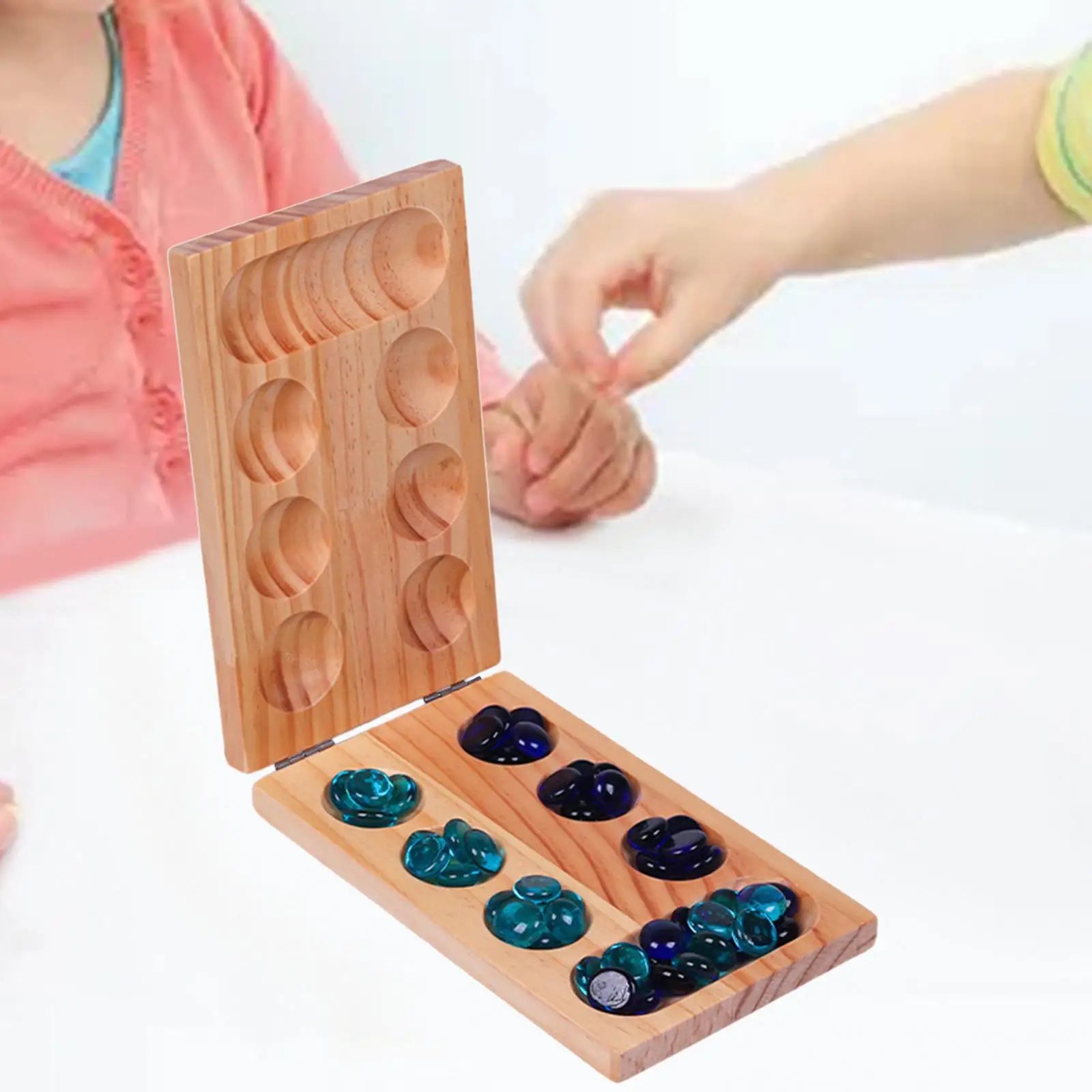 Wood mancala board game classic teen 48 stones for family entertainment kids