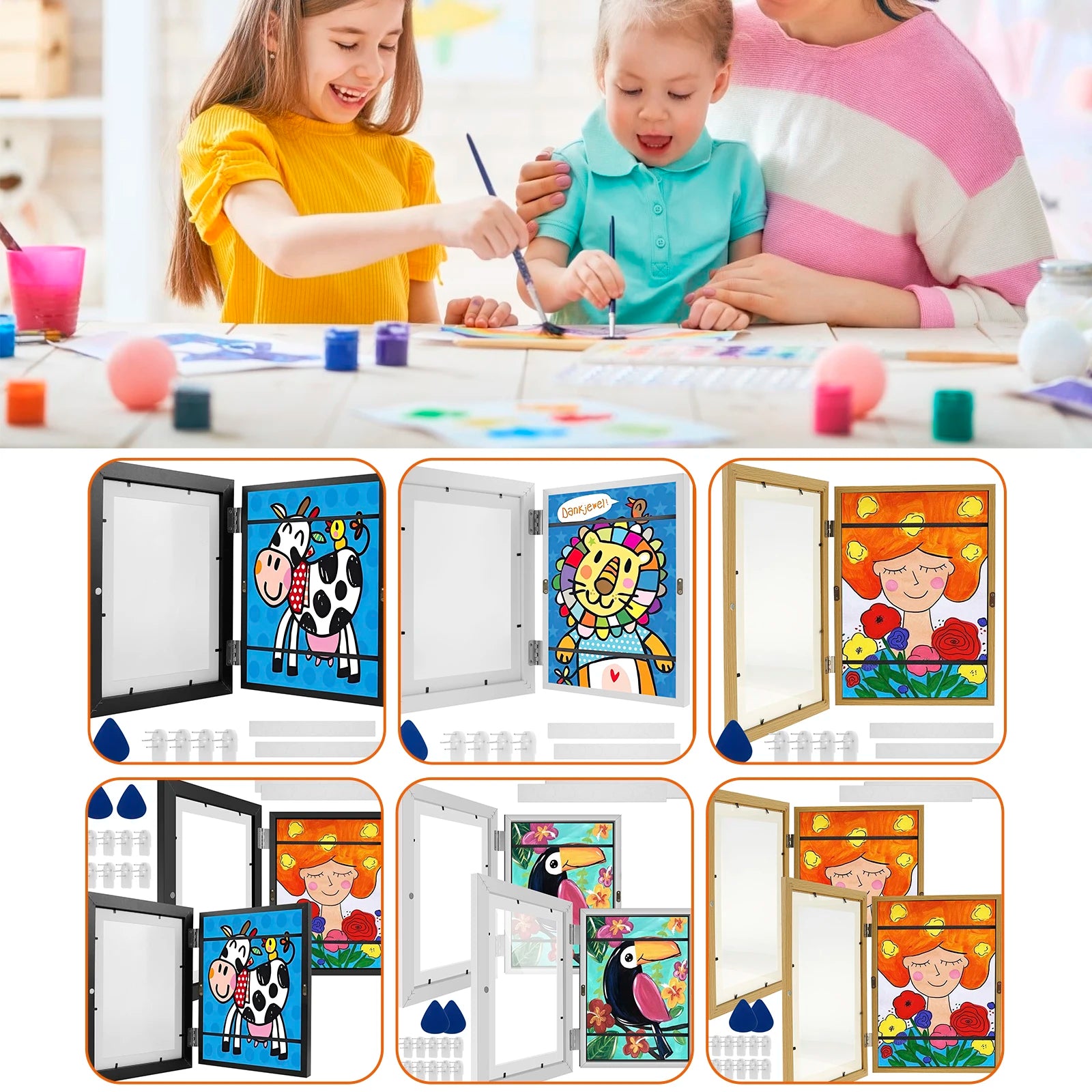 1/2pcs kids art frame set a4 front opening photo frames wooden artwork display for 100 pictures horizontal