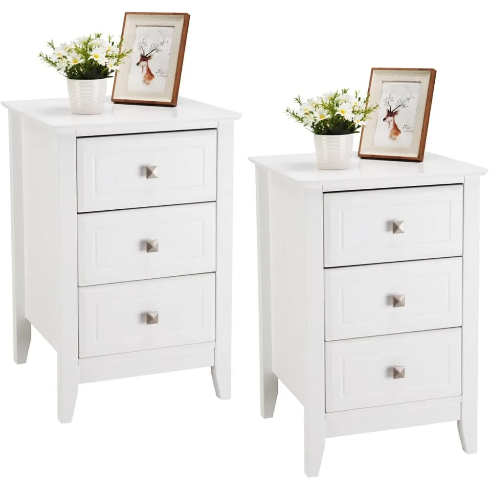 Upgraded white night stands for bedrooms set of 2 modern nightstand with 3 drawers wooden bed side table - grey