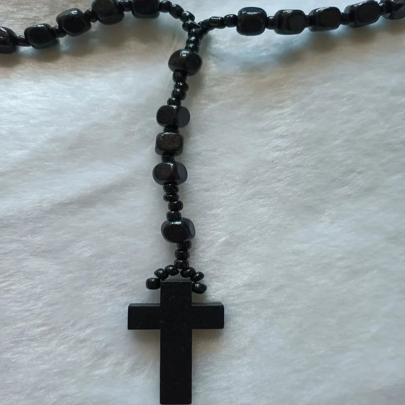 Christ jesus wooden beads necklaces unisex handmade rosary bead cross pendant necklace religious orthodox praying