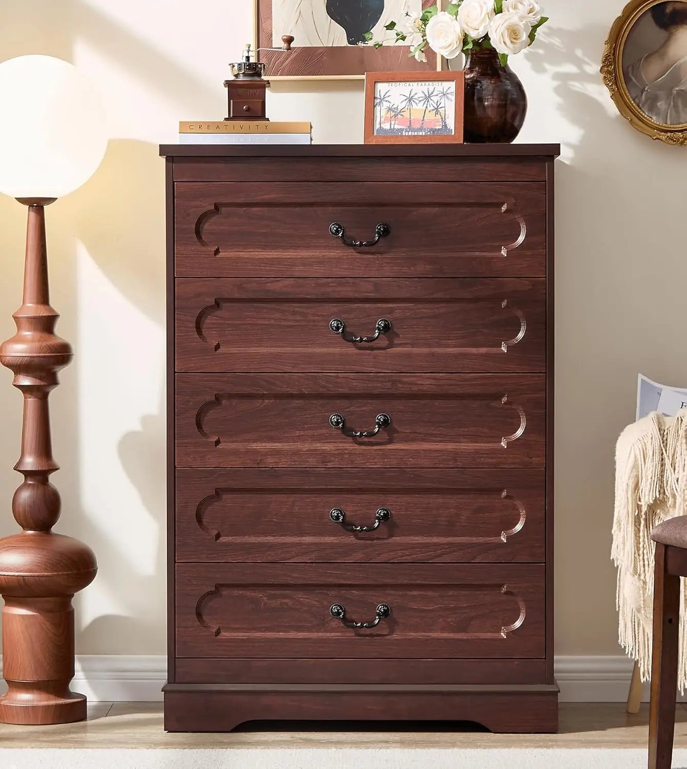 Dresser for bedroom farmhouse cherry wood chest of drawers rustic wide dressers - cherry15.7dx31.5wx46 / united states