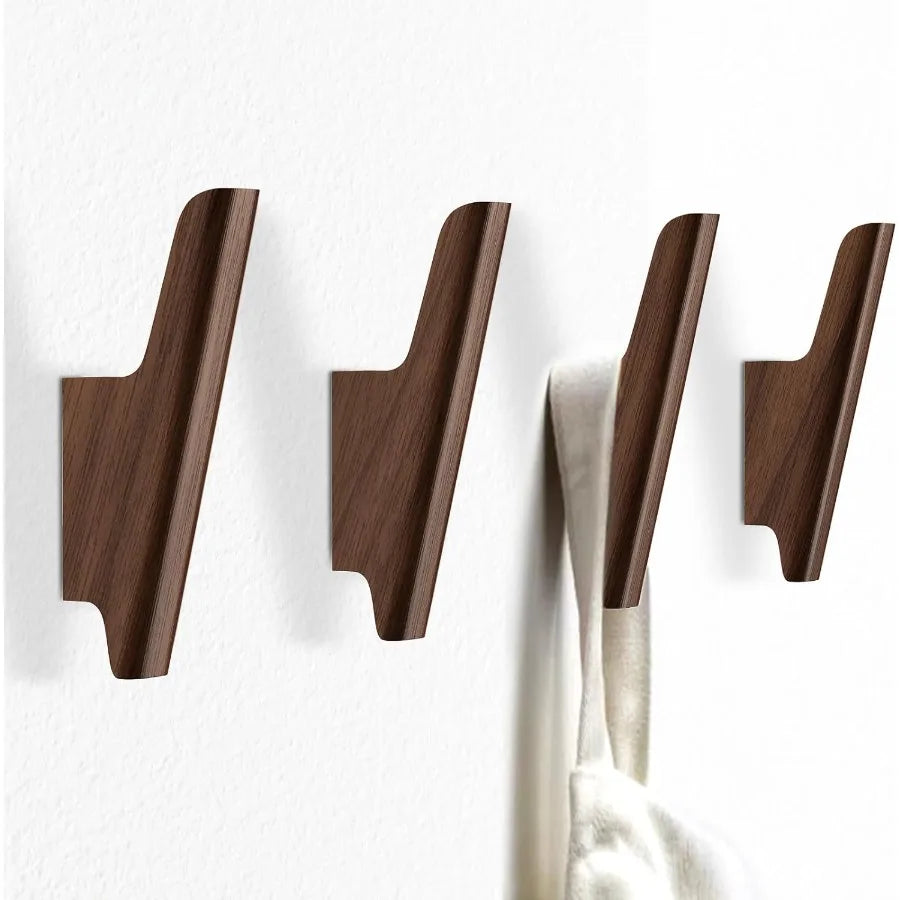 Wooden wall hooks 4 pack mounted walnut for hanging hat towel bag backpack decorative wood heavy duty hook fo - united
