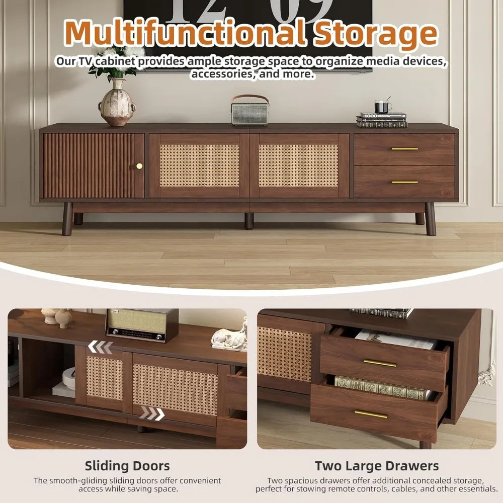 Brown tv stand with storage walnut for 63’’ tvs up to 80 inch,mid-century modern television power - united states