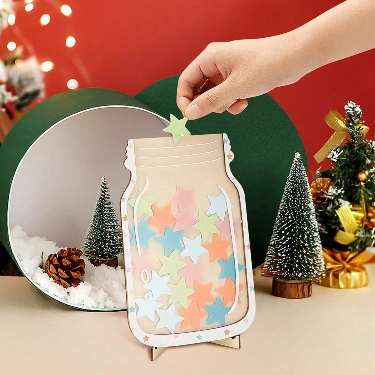 1pc creative christmas gift,wooden star reward jar- motivational teaching tool for encouraging good behavior, - other