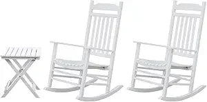Patio rocking chairs furniture white wooden outdoor rockers set of 2 porch for audlt indoor outside balcony garden