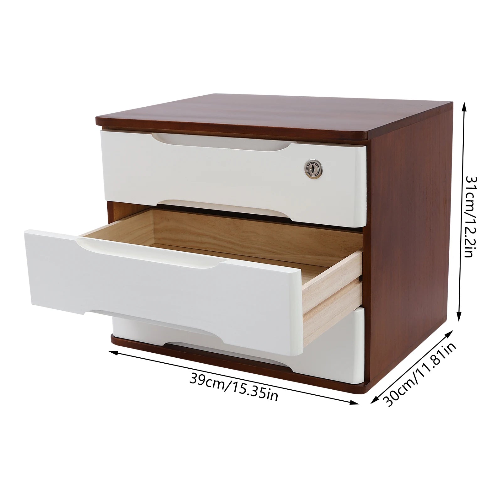 1/2/3 tier desktop storage box wooden drawer organizer with lockable drawers no assembly required - 3-tier walnut-white