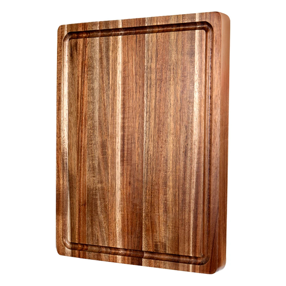 Thick acacia wood cutting board double-sided using large solid wooden chopping block with juice groove food-safe