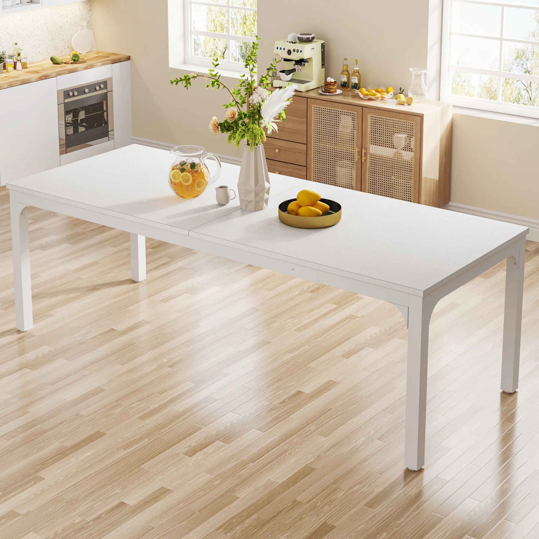 Tribesigns dining table for 6-8 people 200cm large narrow long rectangular kitchen dinner rustic wood - white / germany