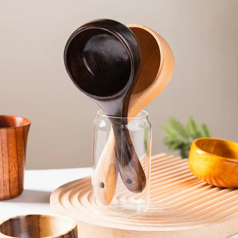 Household long handled wooden spoon for rice washing and water scooping cutlery large