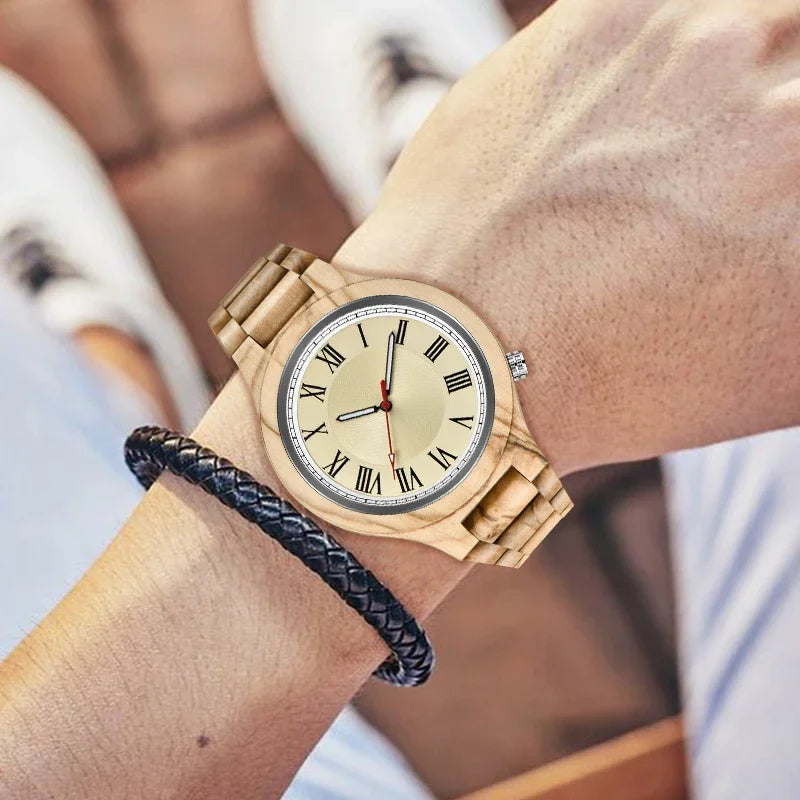 Creative full natural wood male watches handmade bamboo novel fashion men women wooden bangle quartz wrist watch reloj