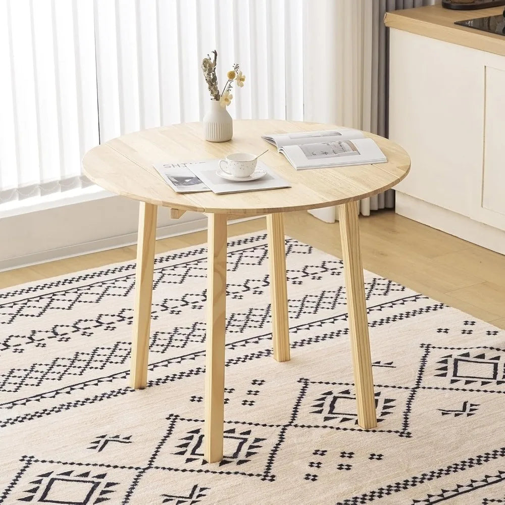 35’’ solid wood folding dining table drop leaf kichen room desk for small spaces kitchen expandable roun - united