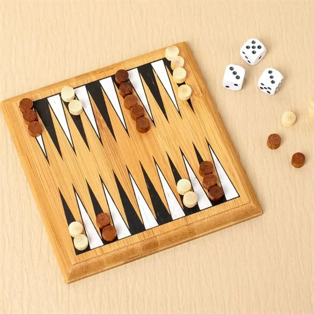 Wooden mini chess borad game chessboard improve intelligence travel backgammon checkers educational portable