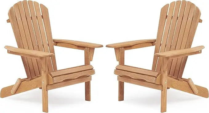 Outdoor wooden folding adirondack chair set of 2 with pre-assembled backrest wood patio for garden backyard porch