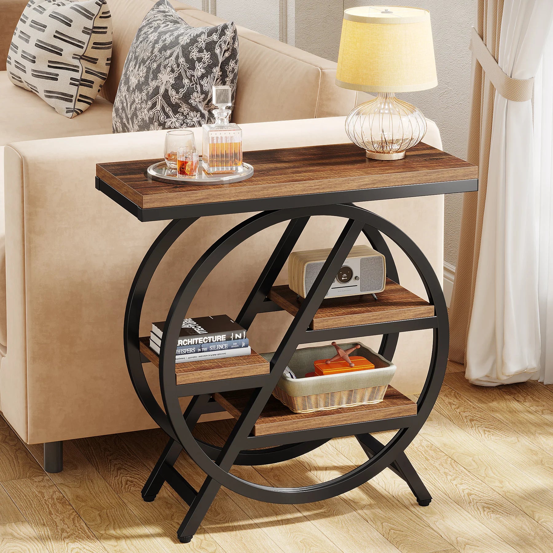 Tribesigns end table for living room 3-tier narrow side with storage wood sofa geometric metal frame
