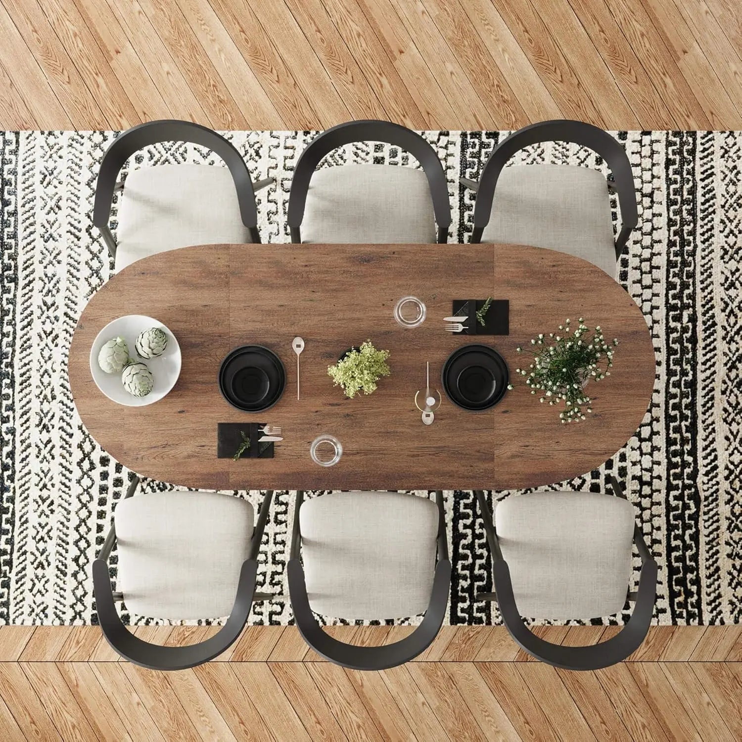 70.86in rustic oval dining table for 6-8 person farmhouse wood kitchen with sturdy tapered legs gathering meeting home