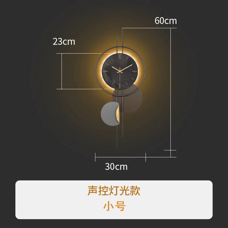 Wooden grille decorative wall clock tv background new 2024 - s with lamp