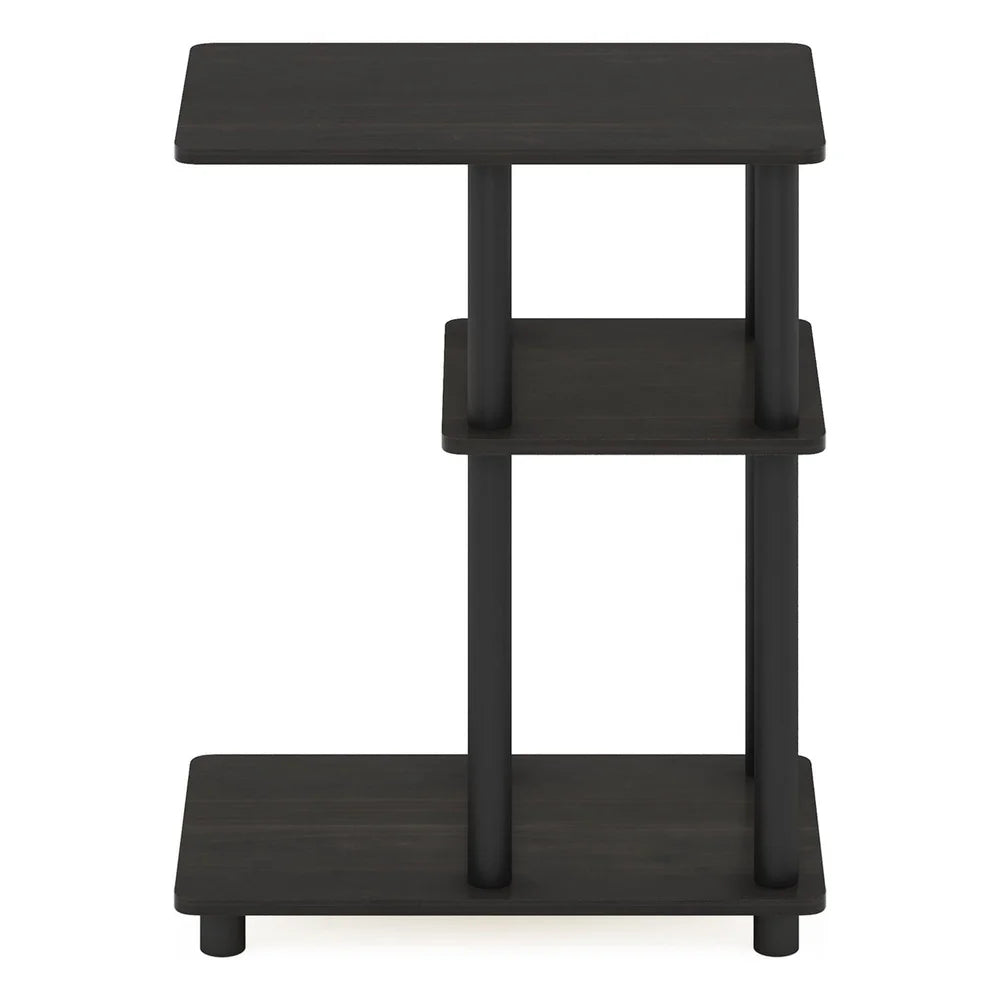C shape sofa side table with open display racks easy assembly storage home living room indoor use espresso black